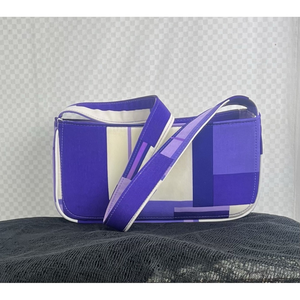Susan Graver Geometric Shoulder Bag patchwork style White/Purple.NWOT